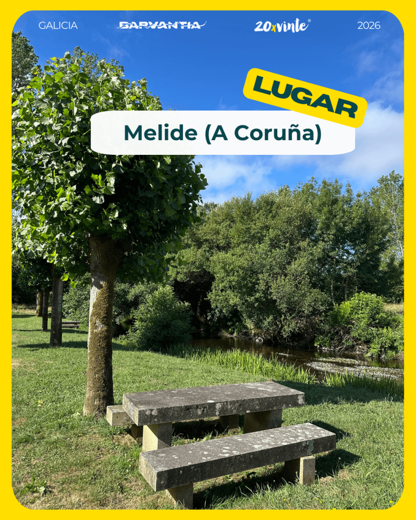 Melide en autocaravana junto a zona verde y río